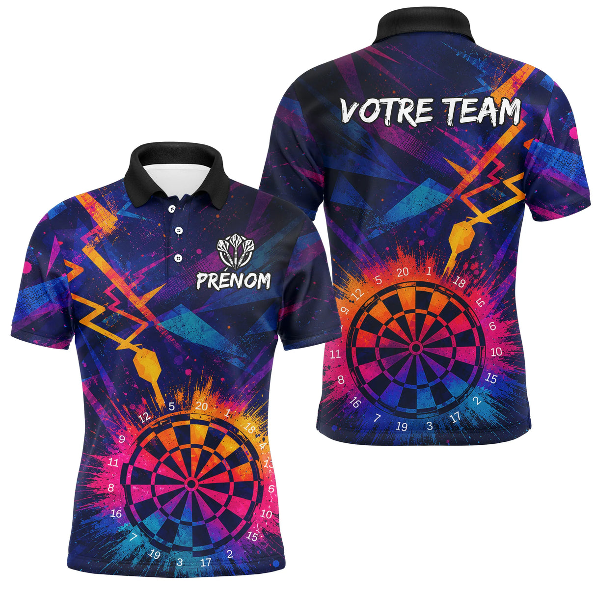 Polo Fléchettes Personnalisé – Design Néon & Cible Électrique - Polo Homme