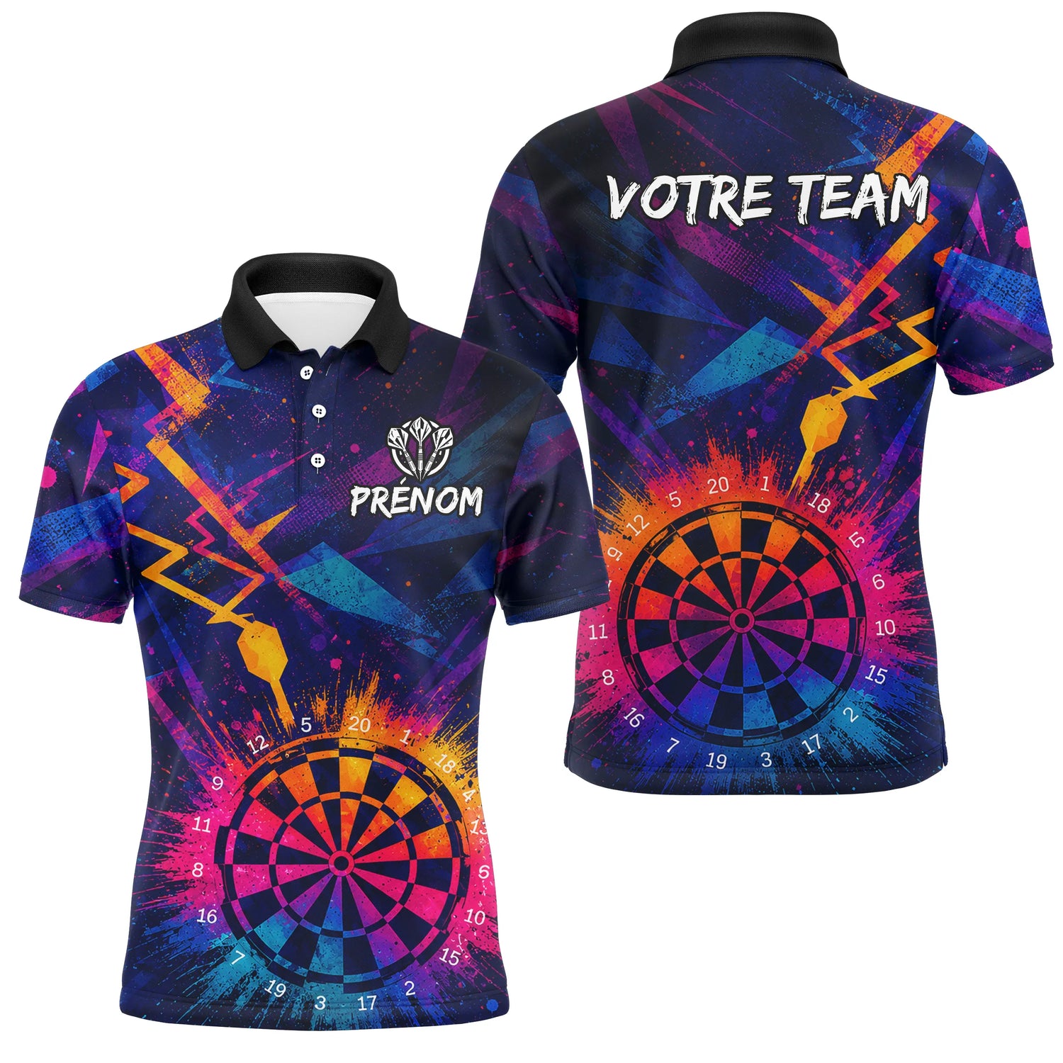 Polo Fléchettes Personnalisé – Design Néon & Cible Électrique - Polo Homme