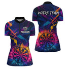 Polo Fléchettes Personnalisé – Design Néon & Cible Électrique - Polo Zippé Femme