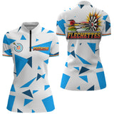 Polo Fléchettes Personnalisé – Design Triangles Bleu Marine - Polo Zippé Femme