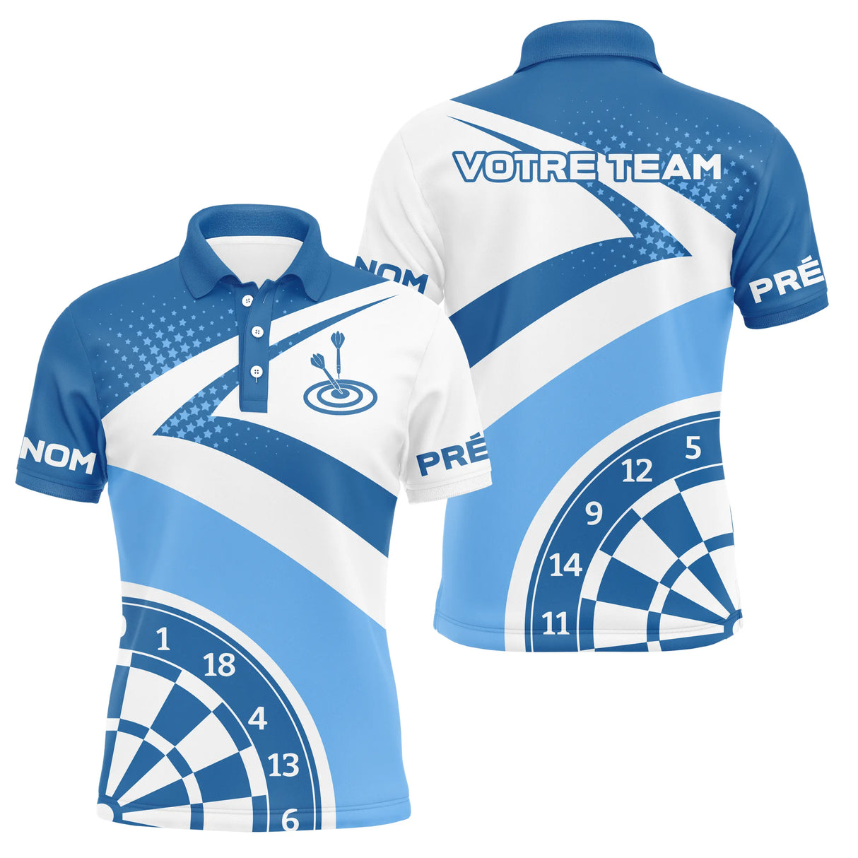 Polo Fléchettes Personnalisé – Design Étoilé Bleu Ciel - Polo Homme