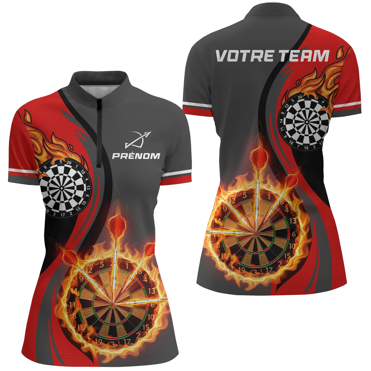 Polo Fléchettes Personnalisé – Esprit Champion Rouge & Noir - Polo Zippé Femme