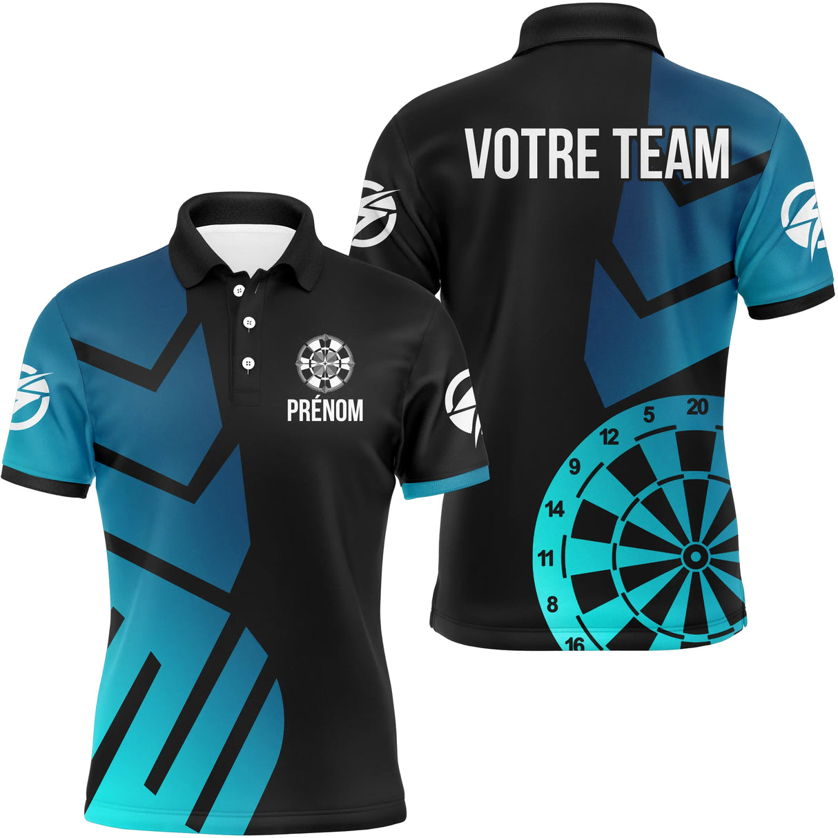 Polo Fléchettes Personnalisé – Géométrique Bleu Turquoise - Polo Homme