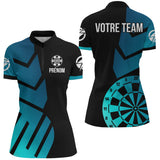 Polo Fléchettes Personnalisé – Géométrique Bleu Turquoise - Polo Zippé Femme
