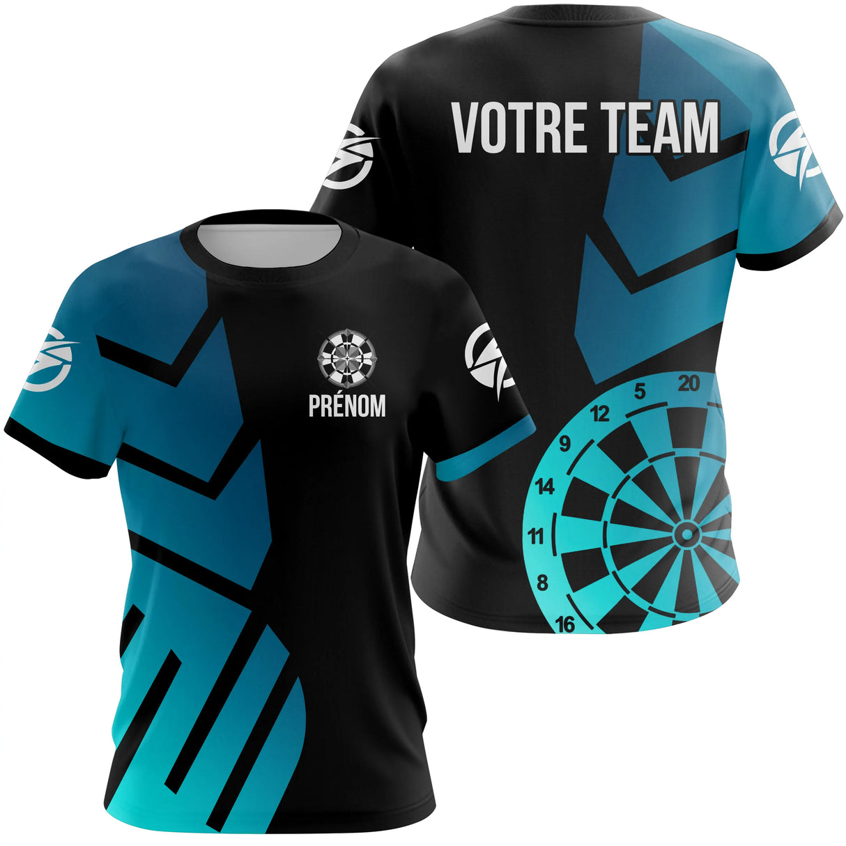 Polo Fléchettes Personnalisé – Géométrique Bleu Turquoise - T-Shirt Femme