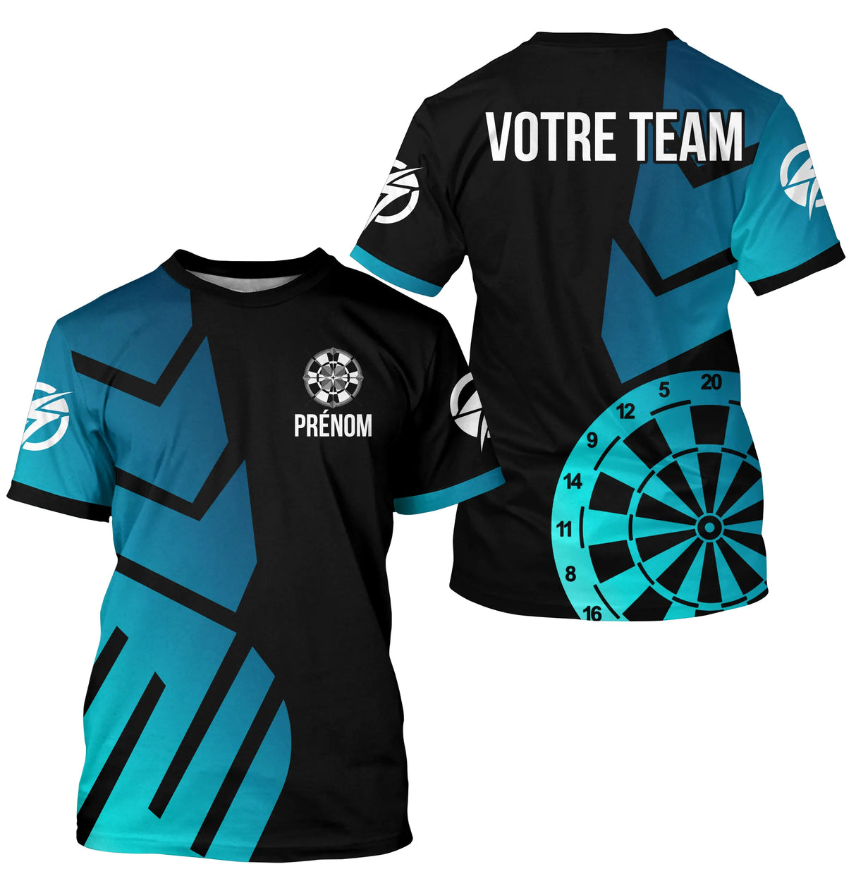Polo Fléchettes Personnalisé – Géométrique Bleu Turquoise - T-Shirt Homme