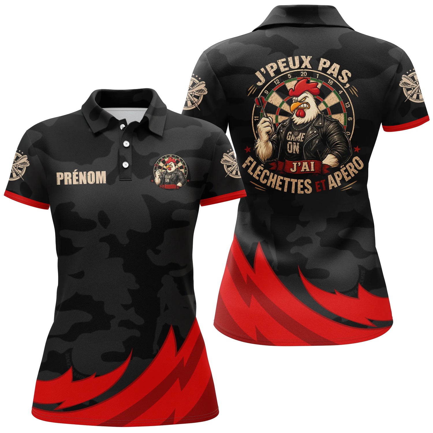 Polo Fléchettes Personnalisé Gaulois – Coq Rebelle Noir & Rouge - Polo Femme