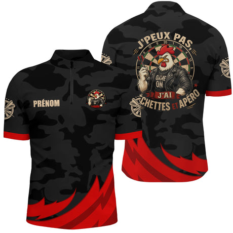 Polo Fléchettes Personnalisé Gaulois – Coq Rebelle Noir & Rouge - Polo Zippé Homme
