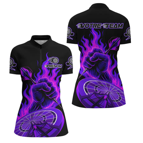 Polo Fléchettes Personnalisé – Main Feu Violette Cible - Polo Zippé Femme