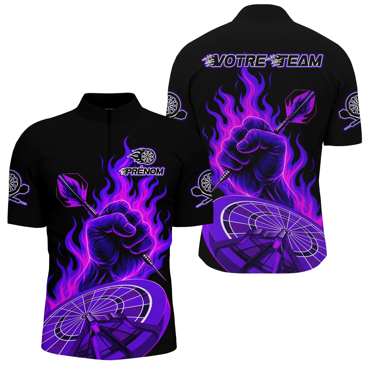 Polo Fléchettes Personnalisé – Main Feu Violette Cible - Polo Zippé Homme