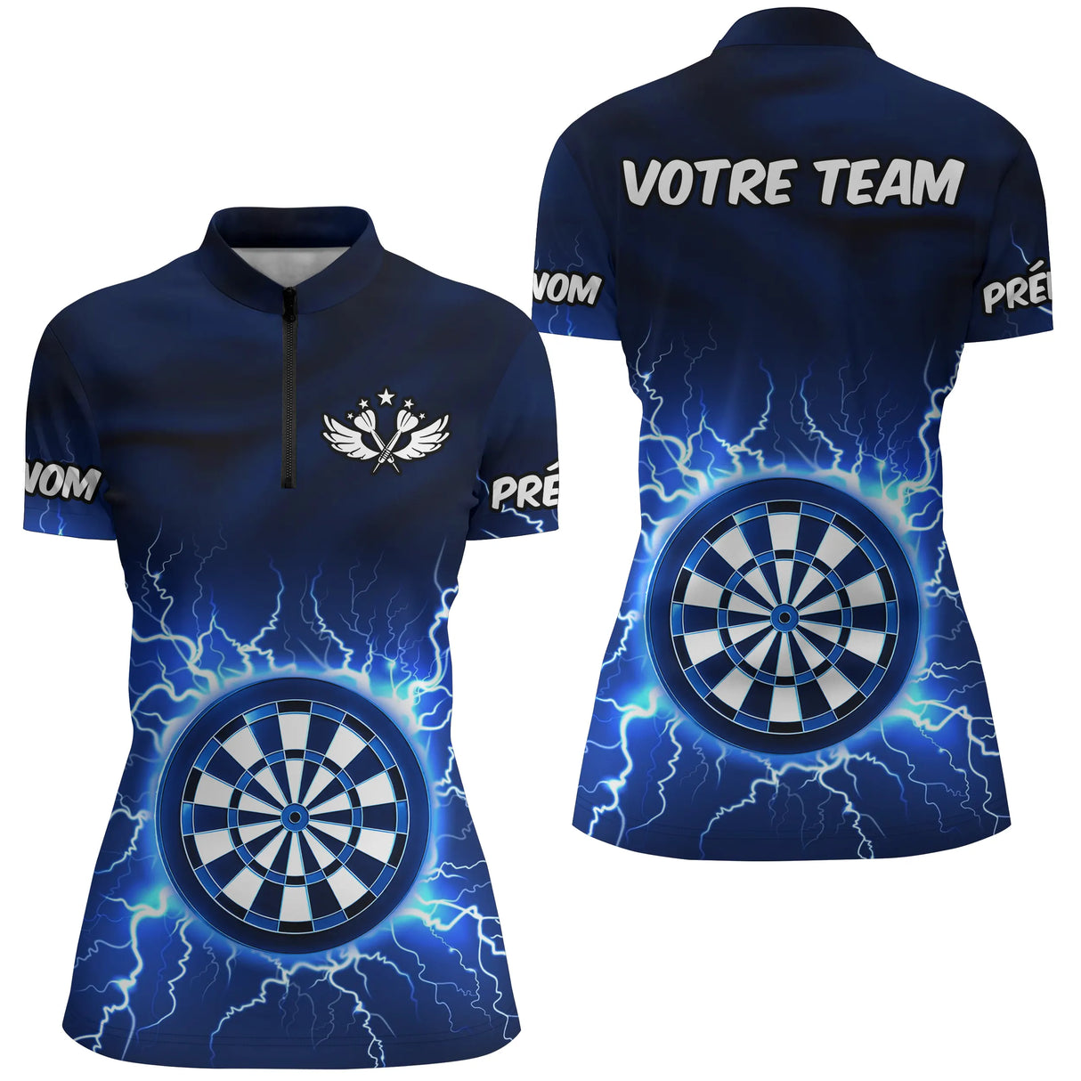 Polo Fléchettes Personnalisé Marine – Éclair Électrique Cible - Polo Zippé Femme