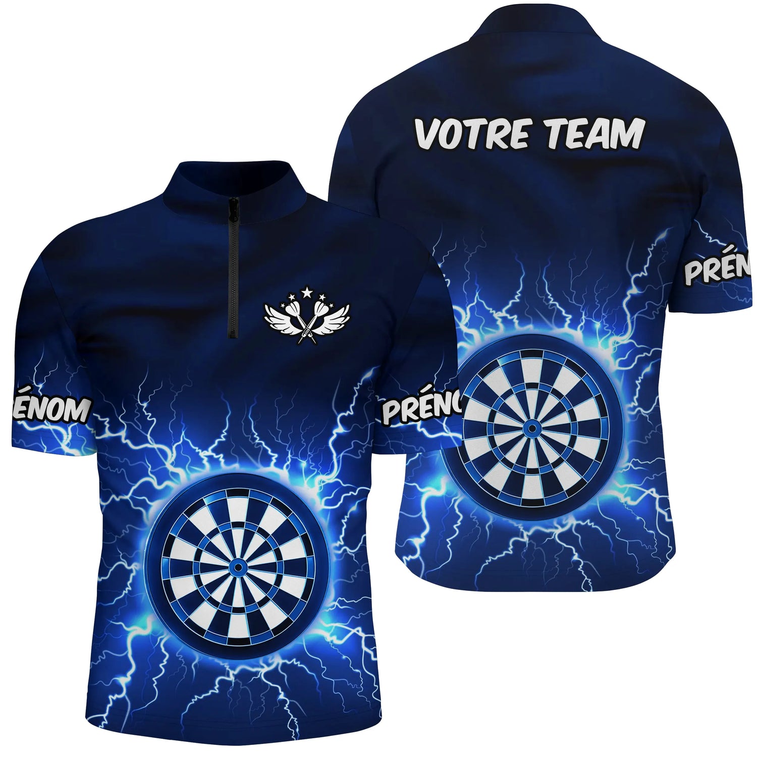 Polo Fléchettes Personnalisé Marine – Éclair Électrique Cible - Polo Zippé Homme