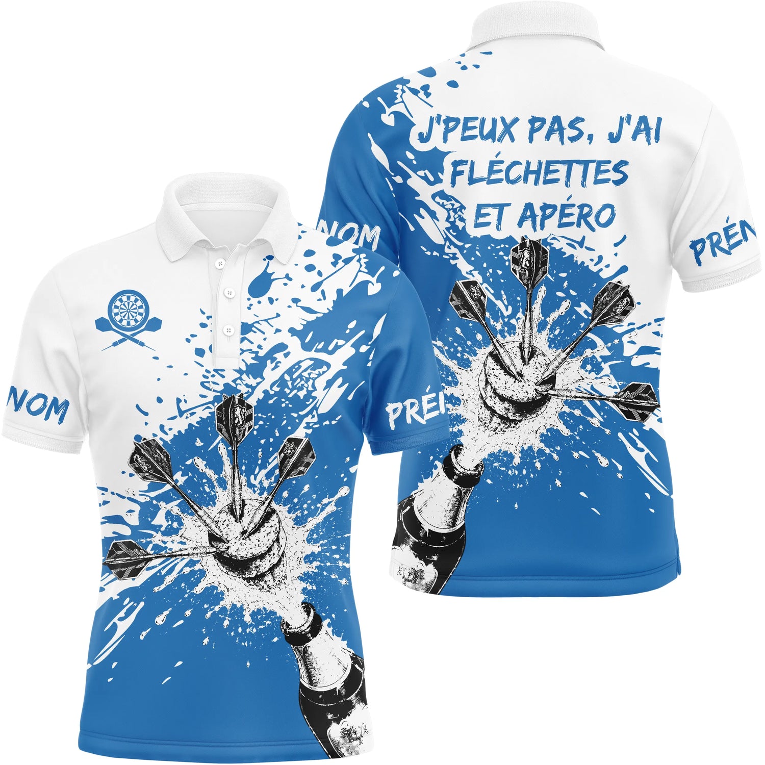 Polo Fléchettes Personnalisé – Motif Splash Bleu - Polo Homme