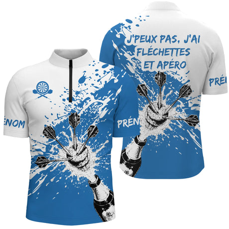 Polo Fléchettes Personnalisé – Motif Splash Bleu - Polo Zippé Homme