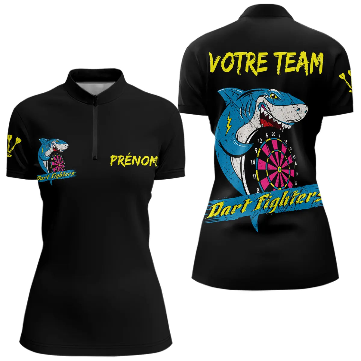 Polo Fléchettes Personnalisé Noir - Fighters Team Design - Polo Zippé Femme