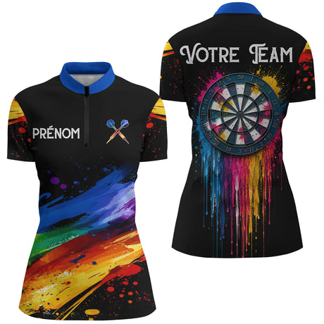 Polo Fléchettes Personnalisé Noir – Cible Multicolore Artistique - Polo Zippé Femme