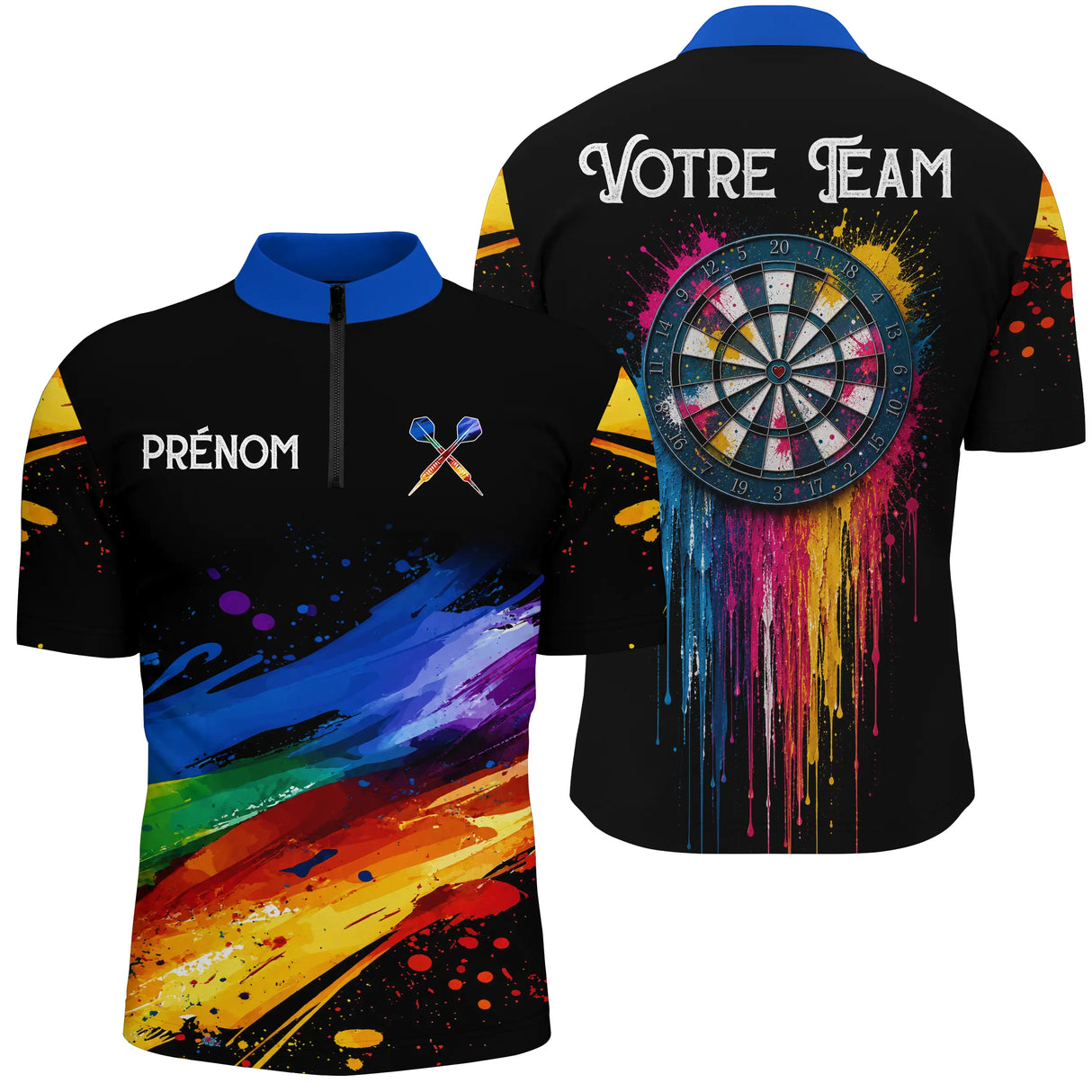 Polo Fléchettes Personnalisé Noir – Cible Multicolore Artistique - Polo Zippé Homme