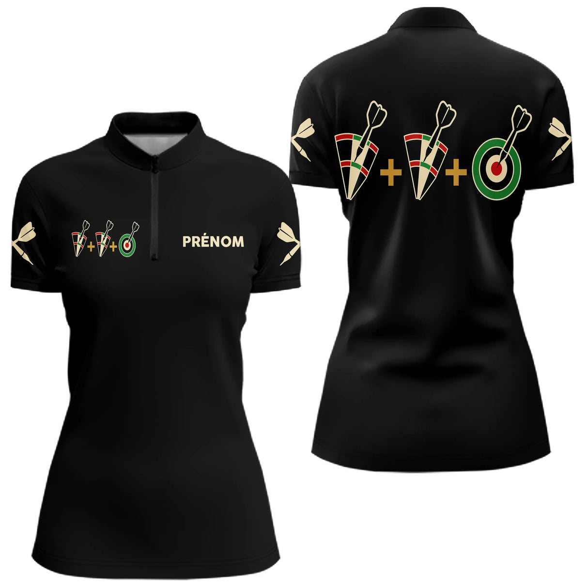 Polo Fléchettes Personnalisé Noir – Cible Visiez Perfection - Polo Zippé Femme