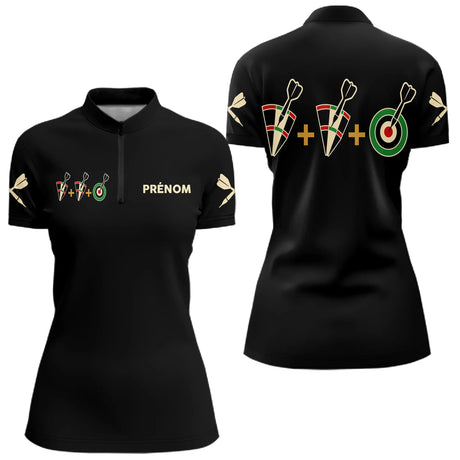 Polo Fléchettes Personnalisé Noir – Cible Visiez Perfection - Polo Zippé Femme