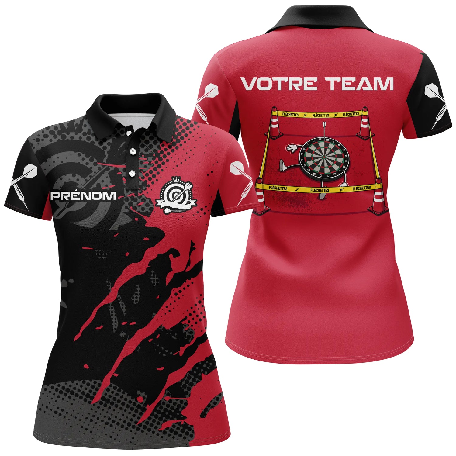 Polo Fléchettes Personnalisé – Rouge & Noir Zone Impact - Polo Femme