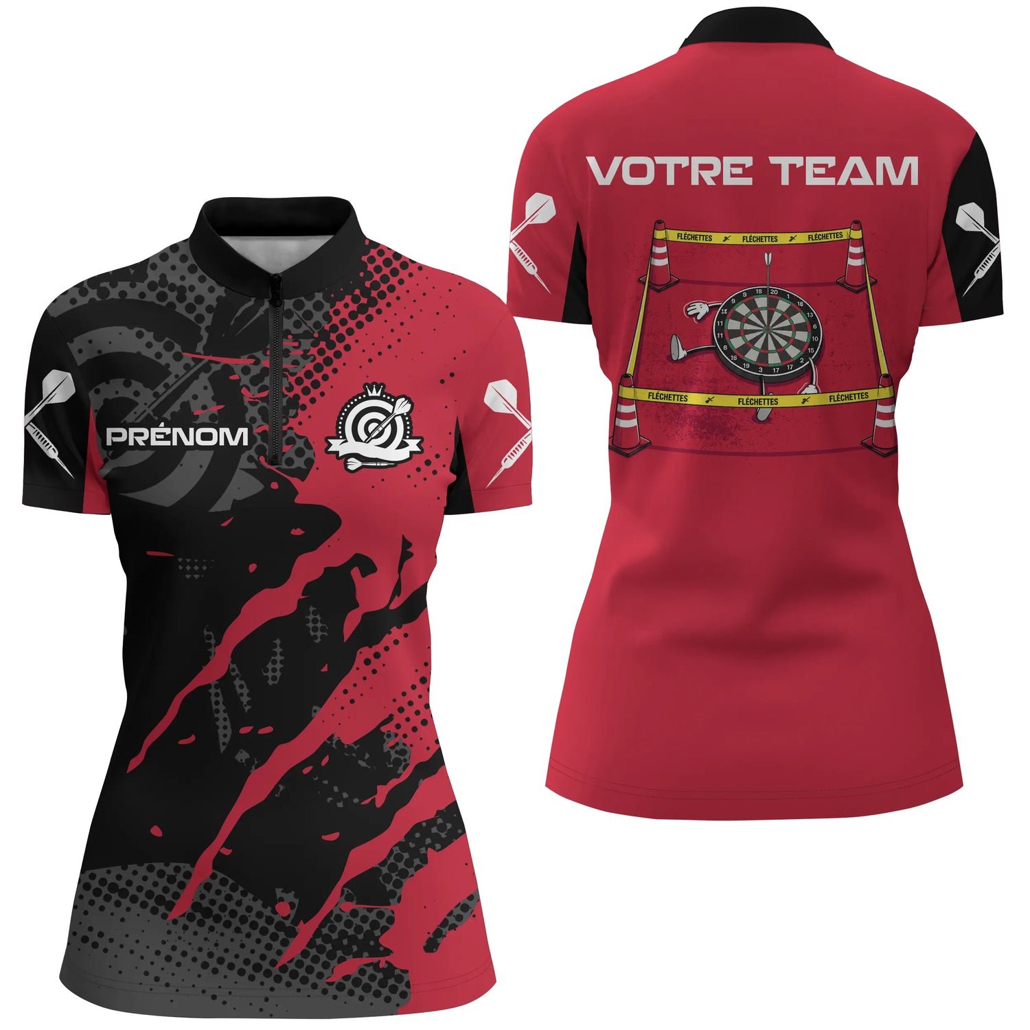 Polo Fléchettes Personnalisé – Rouge & Noir Zone Impact - Polo Zippé Femme