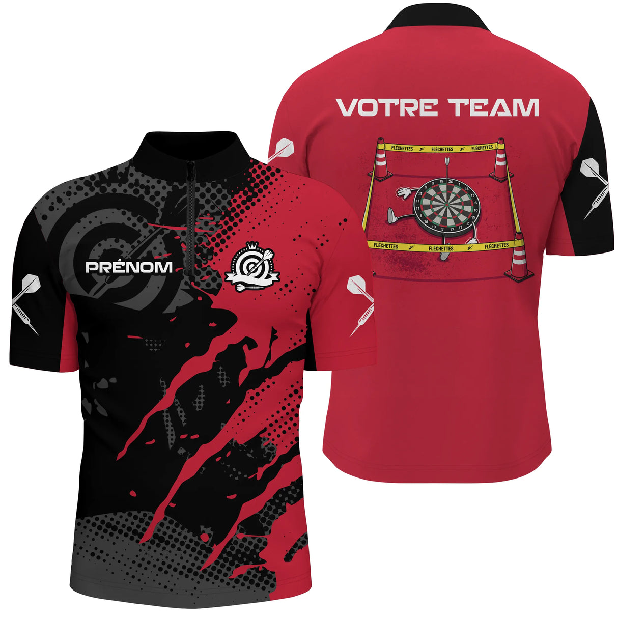 Polo Fléchettes Personnalisé – Rouge & Noir Zone Impact - Polo Zippé Homme