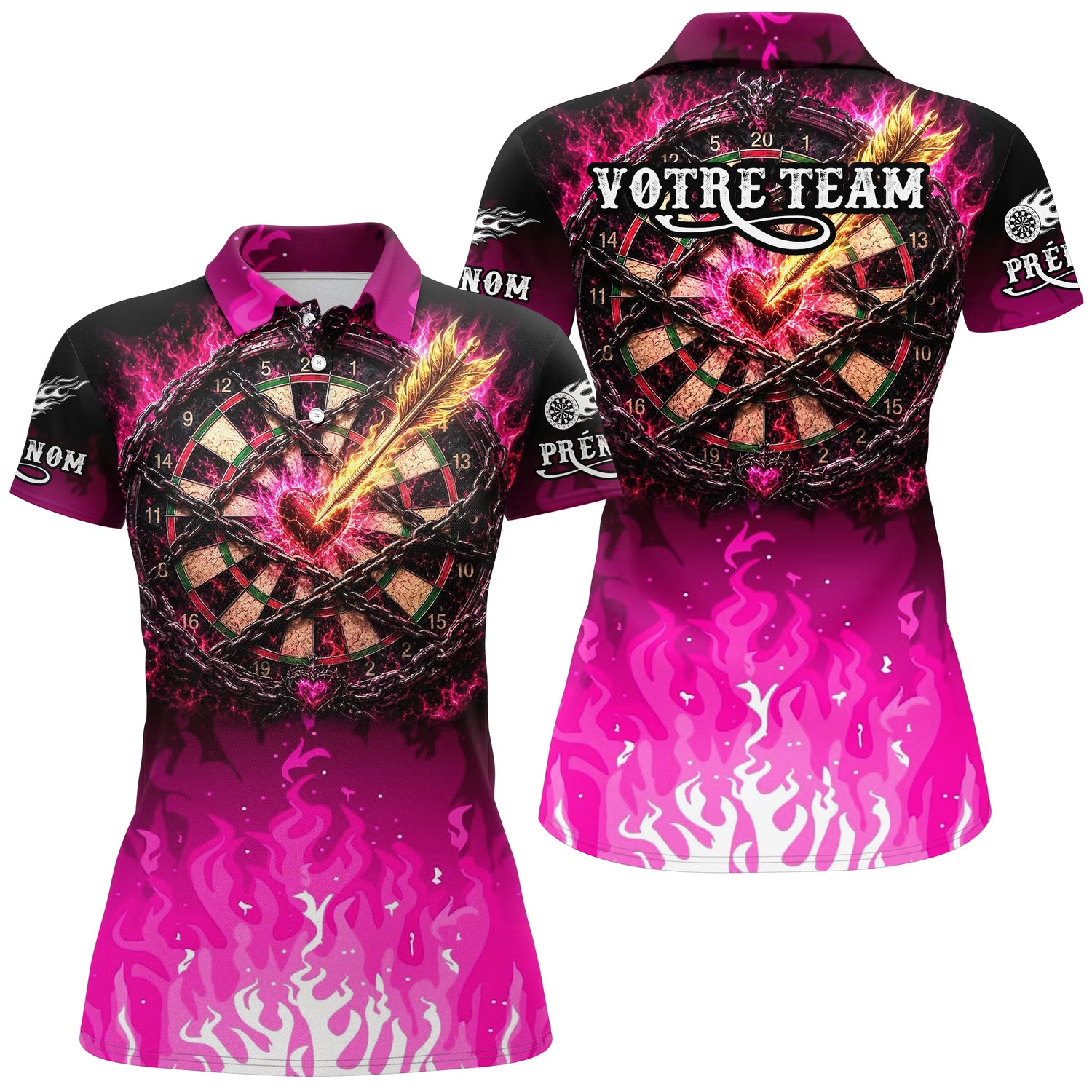 Polo Fléchettes Personnalisé – Style Flammes Roses - Polo Femme