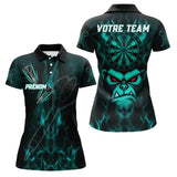 Polo Fléchettes Personnalisé – Style Singe Flammes Cyan - Polo Femme