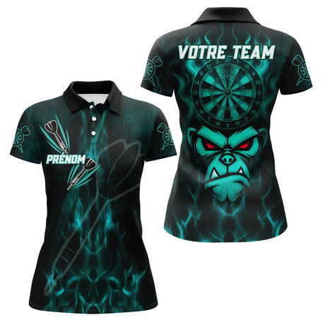 Polo Fléchettes Personnalisé – Style Singe Flammes Cyan - Polo Femme