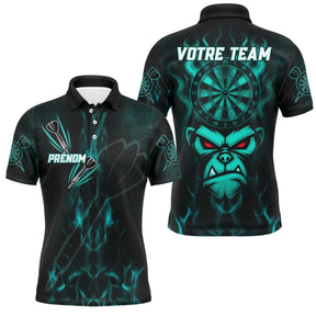 Polo Fléchettes Personnalisé – Style Singe Flammes Cyan - Polo Homme