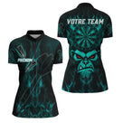 Polo Fléchettes Personnalisé – Style Singe Flammes Cyan - Polo Zippé Femme