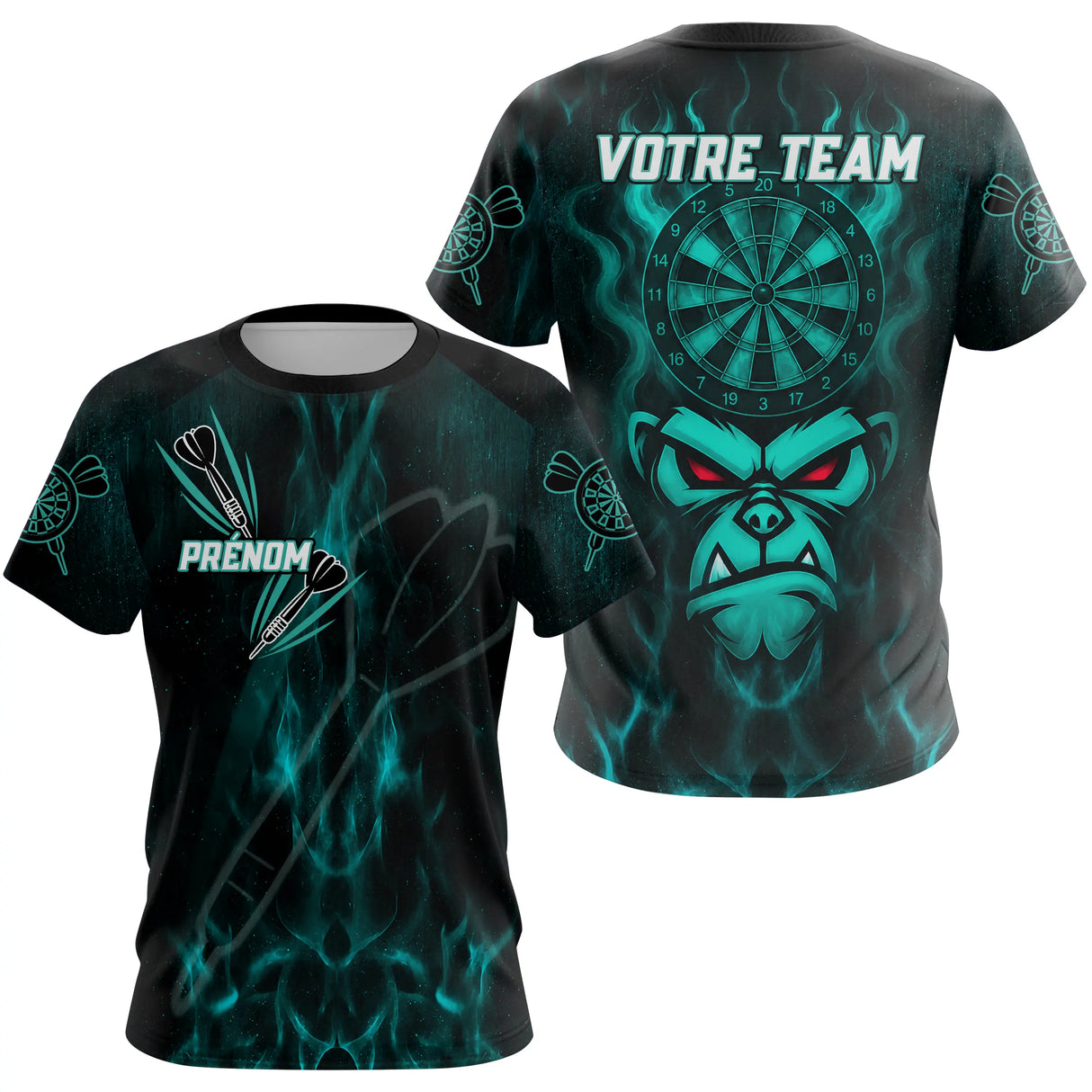 Polo Fléchettes Personnalisé – Style Singe Flammes Cyan - T-Shirt Femme