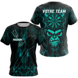 Polo Fléchettes Personnalisé – Style Singe Flammes Cyan - T-Shirt Femme