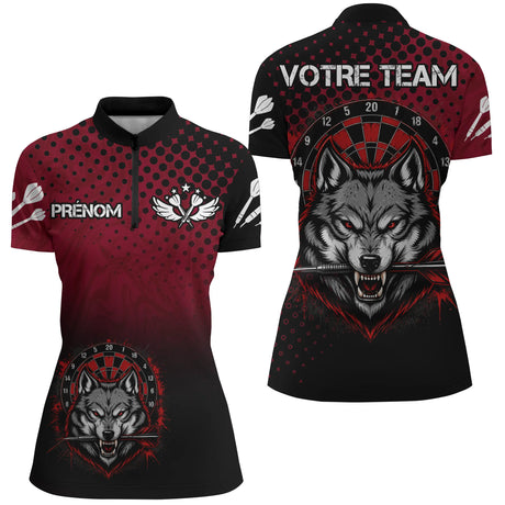 Polo Fléchettes Personnalisé – Tête de Loup Agressive - Polo Zippé Femme