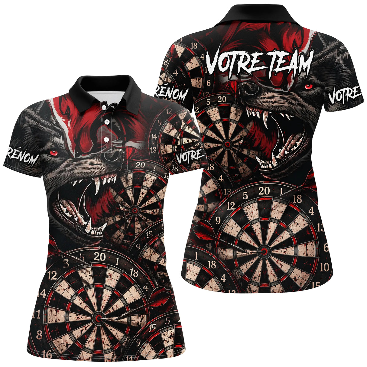 Polo Fléchettes Personnalisé Équipe - Loup Sauvage Noir & Rouge - Polo Femme