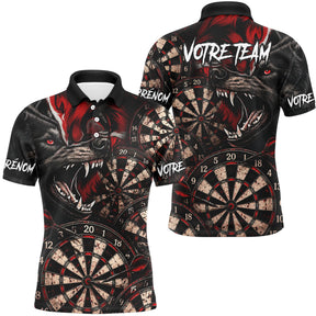 Polo Fléchettes Personnalisé Équipe - Loup Sauvage Noir & Rouge - Polo Homme