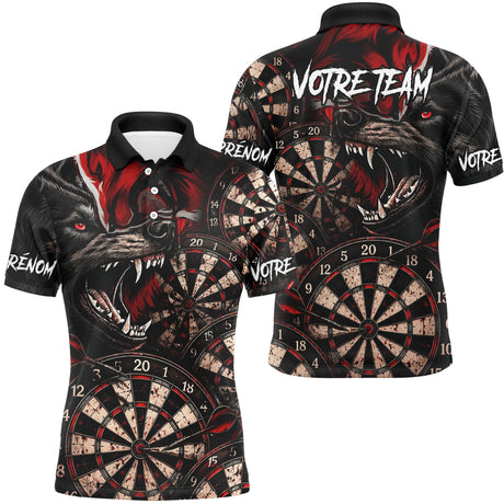 Polo Fléchettes Personnalisé Équipe - Loup Sauvage Noir & Rouge - Polo Homme