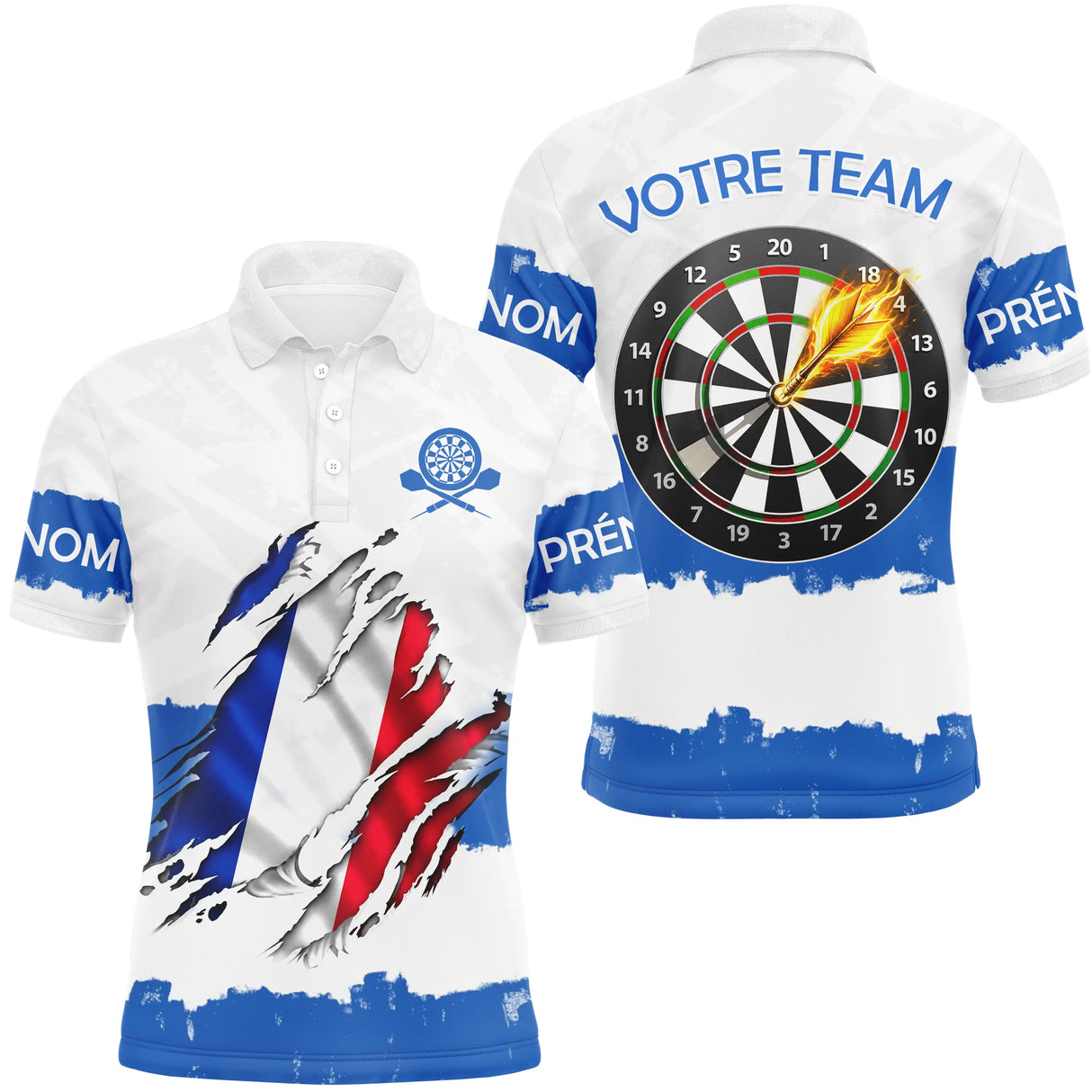Polo Fléchettes Personnalisé – Équipe Drapeau Français - Polo Homme