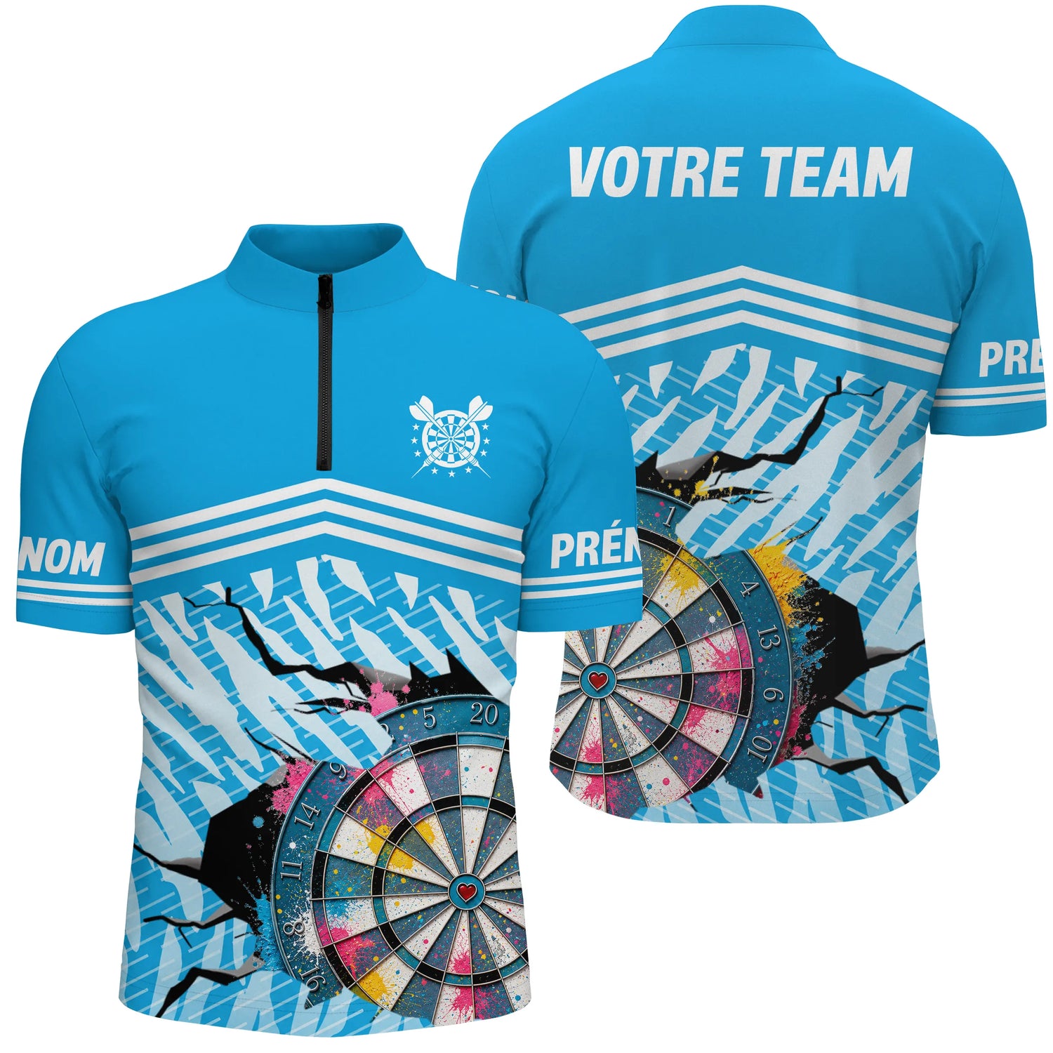 Polo Fléchettes Personnalisable - Motif Cible Fissuré - Polo Zippé Homme