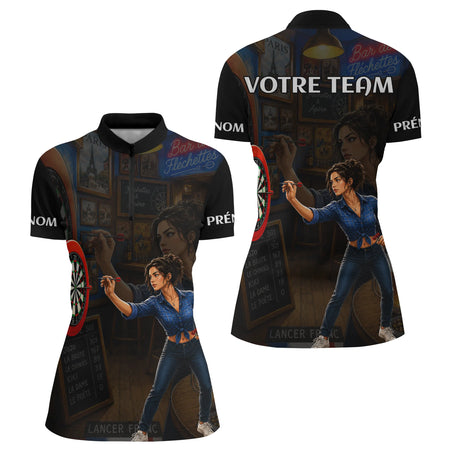Polo Fléchettes Personnalisable - Style Bar Français - Polo Zippé Femme