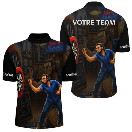 Polo Fléchettes Personnalisable - Style Bar Français - Polo Zippé Homme
