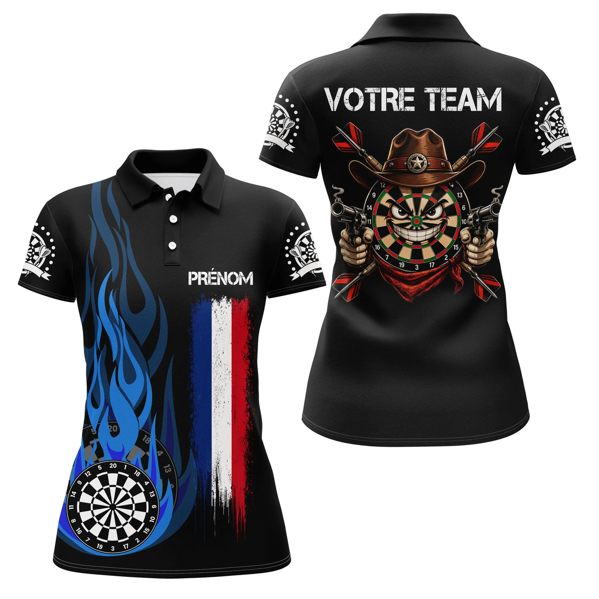 Polo Fléchettes Prénom d'Équipe - Flamme Drapeau France - Polo Femme