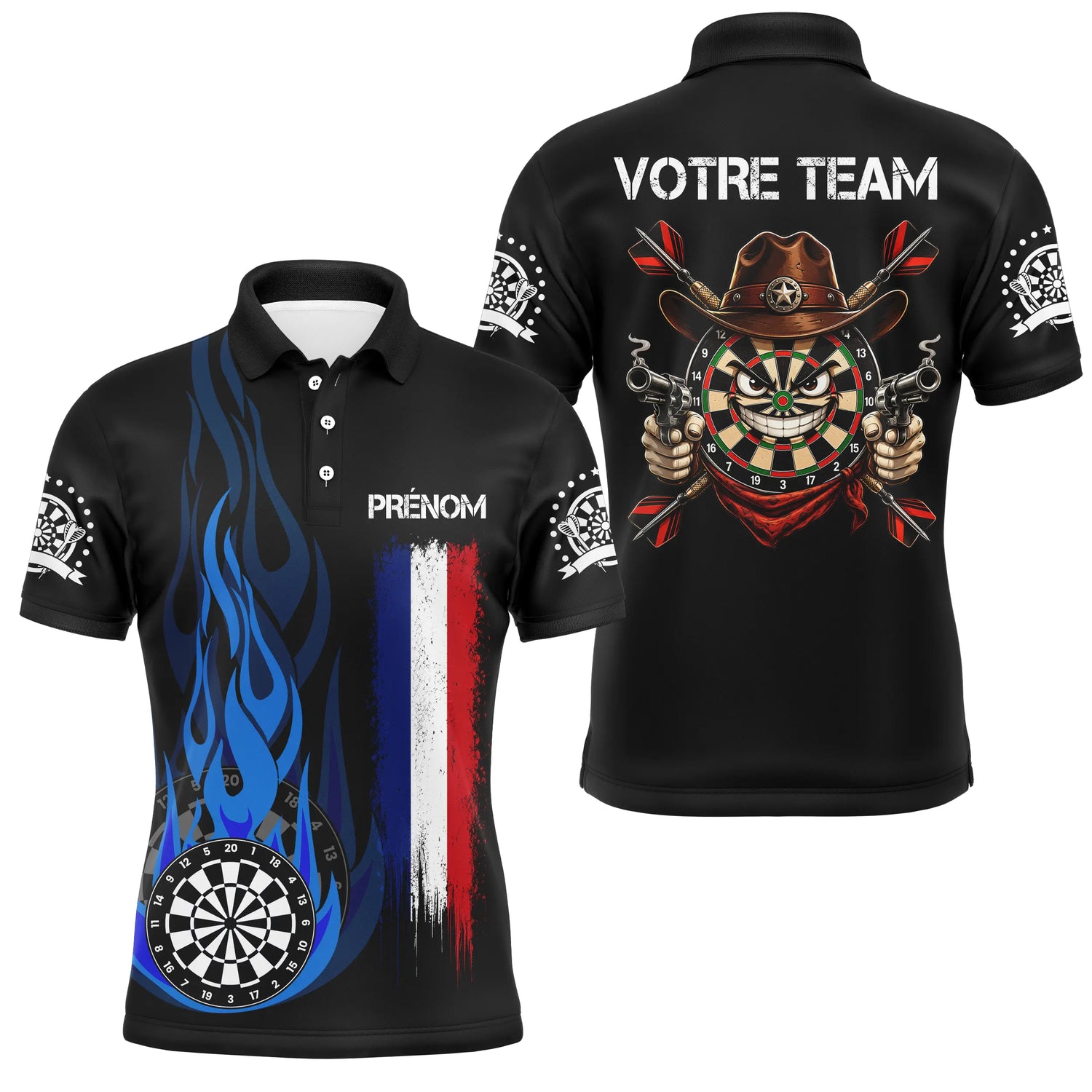 Polo Fléchettes Prénom d'Équipe - Flamme Drapeau France - Polo Homme