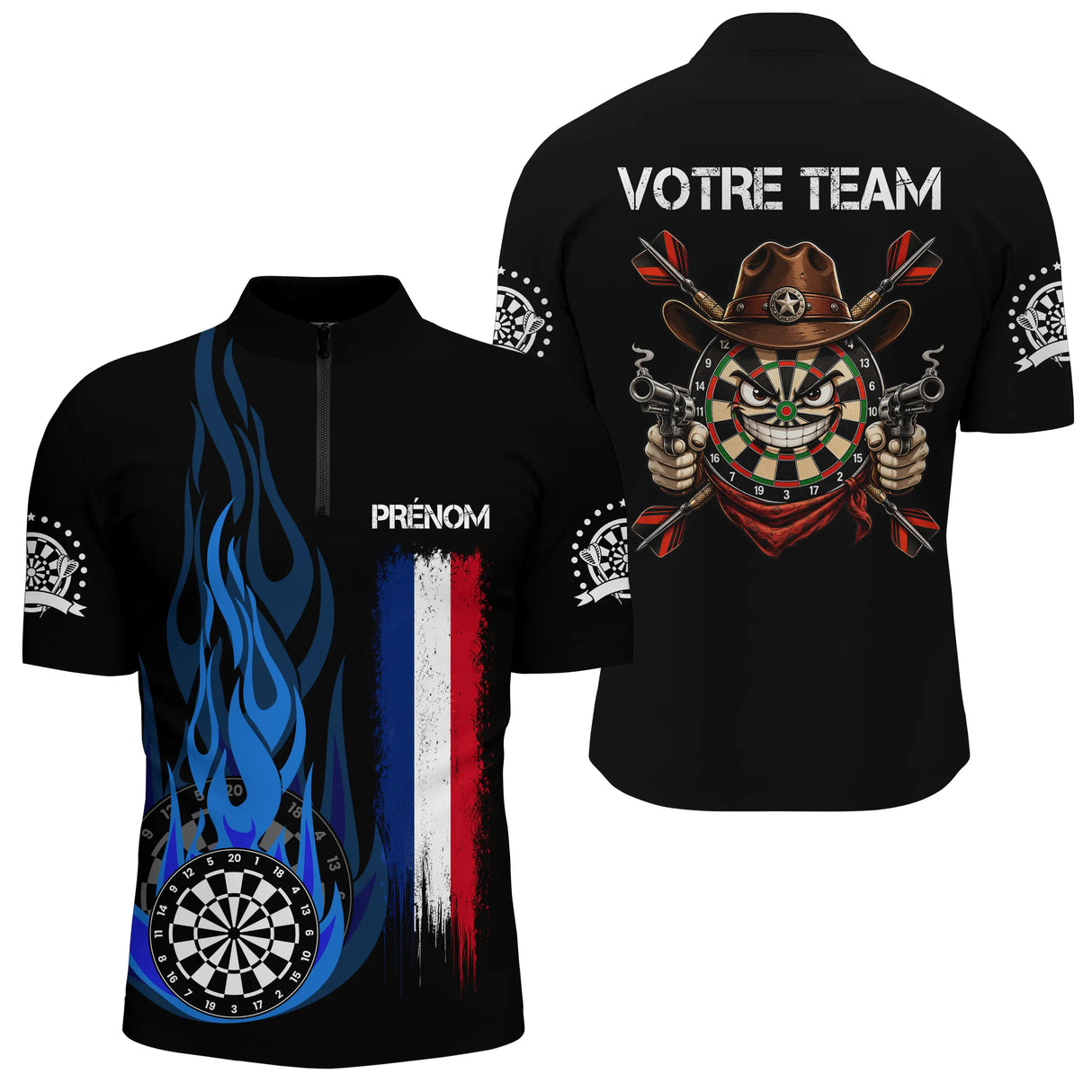Polo Fléchettes Prénom d'Équipe - Flamme Drapeau France - Polo Zippé Homme