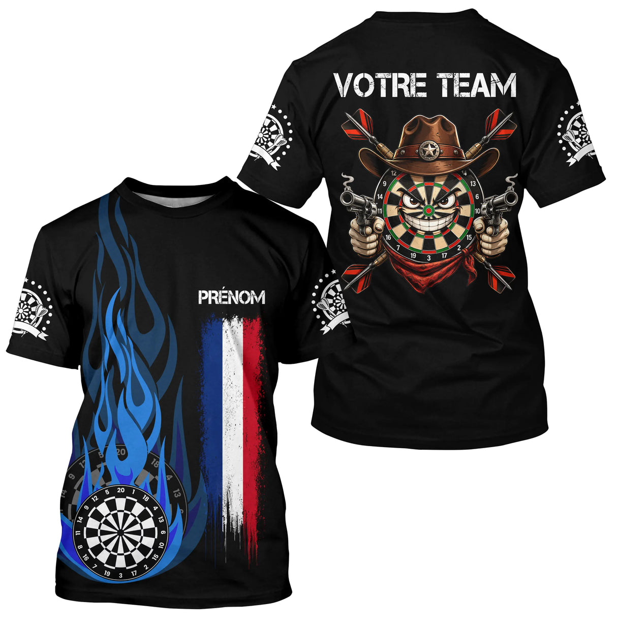 Polo Fléchettes Prénom d'Équipe - Flamme Drapeau France - T-shirt Homme