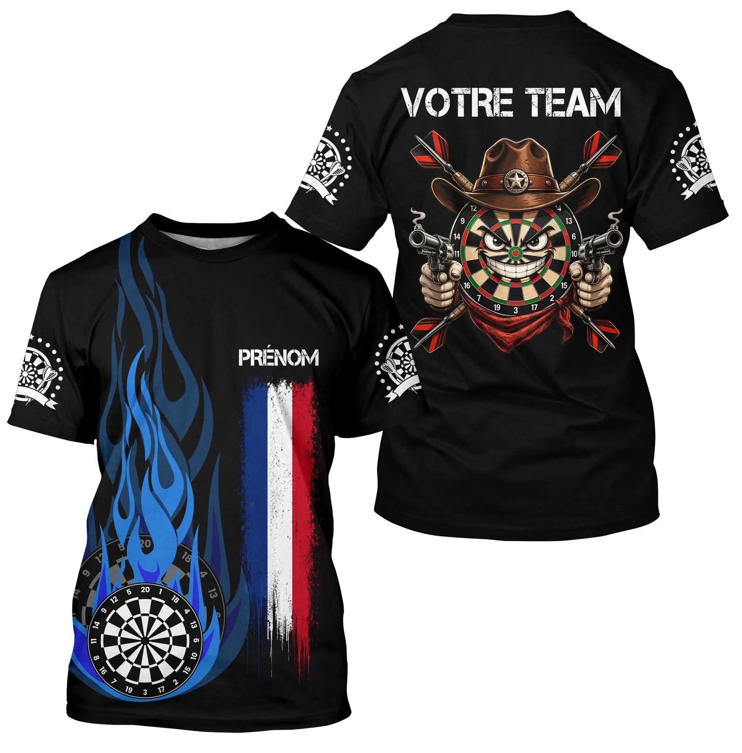 Polo Fléchettes Prénom d'Équipe - Flamme Drapeau France - T-shirt Homme