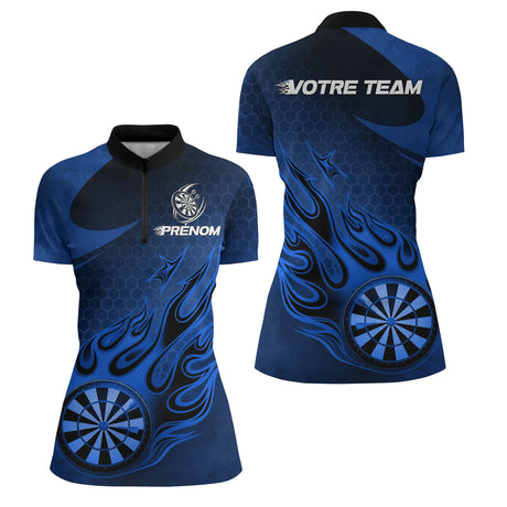 Polo Fléchettes Premium - Bleu Marine Design Sportif - Polo Zippé Femme