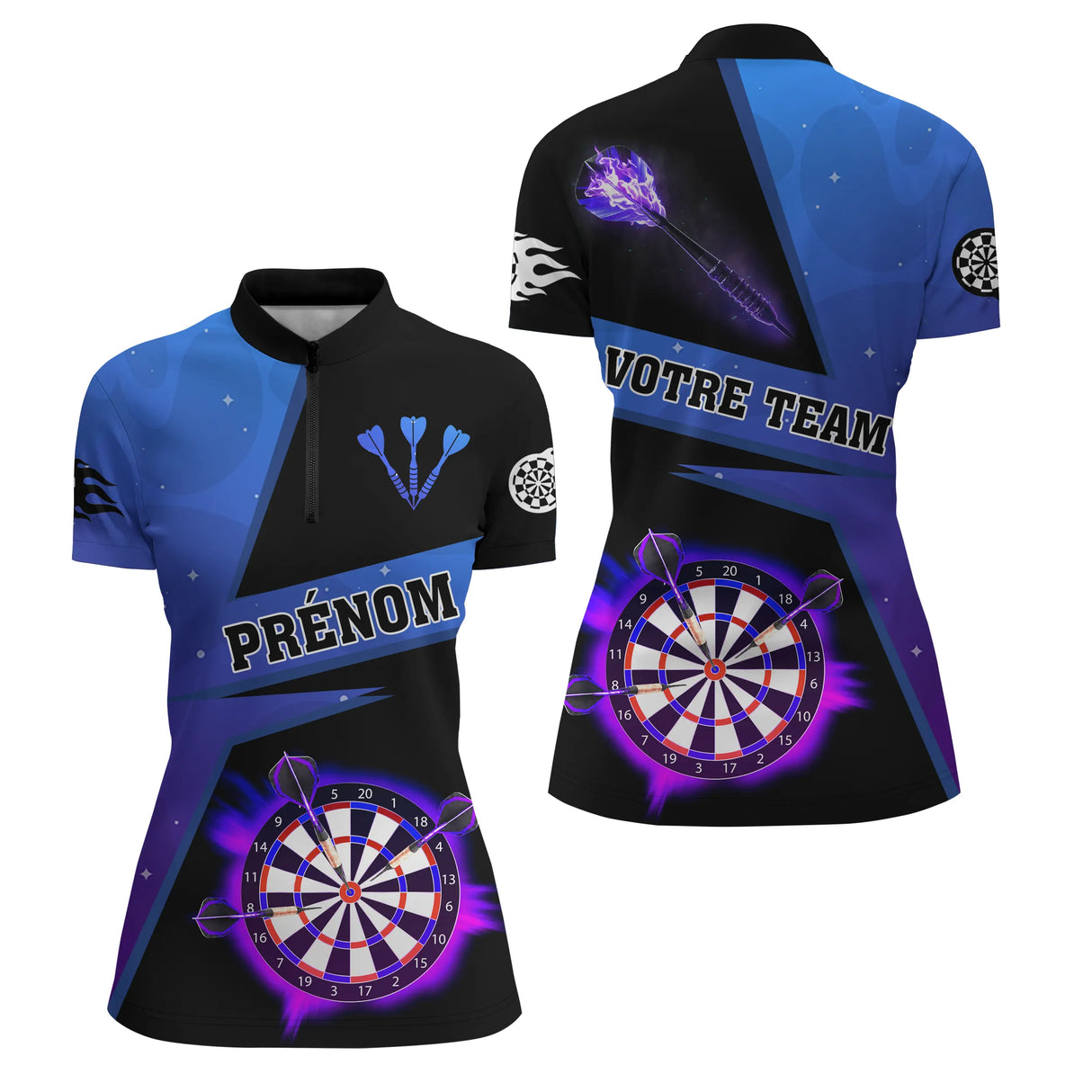 Polo Fléchettes Premium - Design Bleu Électrique - Polo Zippé Femme