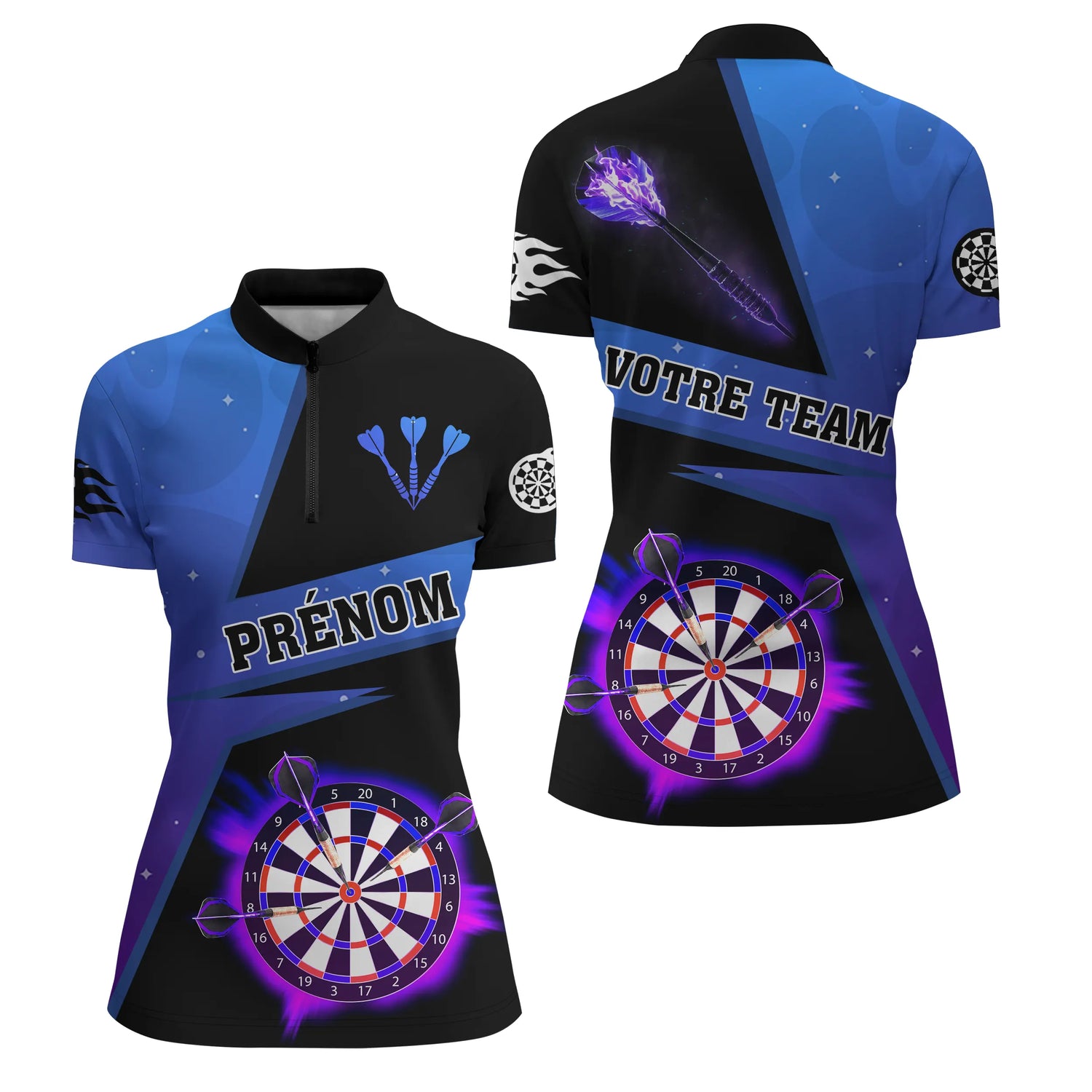 Polo Fléchettes Premium - Design Bleu Électrique - Polo Zippé Femme