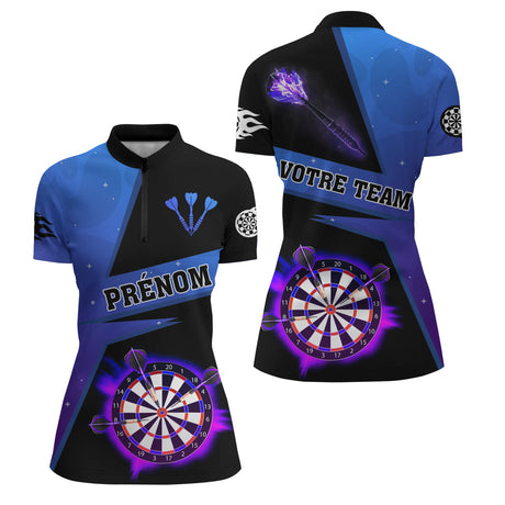 Polo Fléchettes Premium - Design Bleu Électrique - Polo Zippé Femme